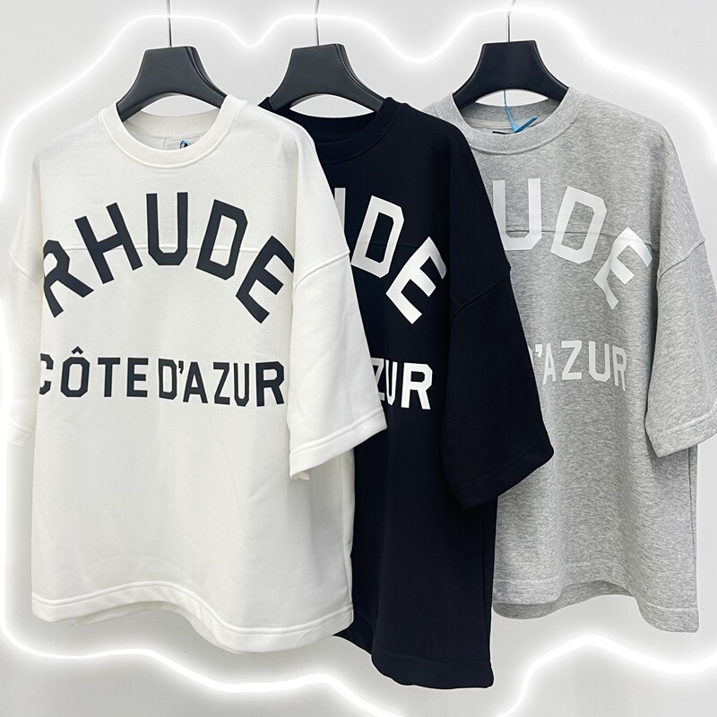 Rhude Retro Patchwork Slogan Short-Sleeve Unisex Trendy American High Street Versatile Cool Street Couple T-Shirt Rhude Retro Patchwork Slogan Short-Sleeve Unisex Trendy American High Street Versatile Cool Street Couple T-Shirt