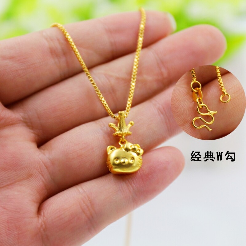 Chow Tai Fook Xingsha Gold Necklace Ladies Long Fade Vietnam 24k Gold 999 Small Longevity Lock Fashion KT Cat