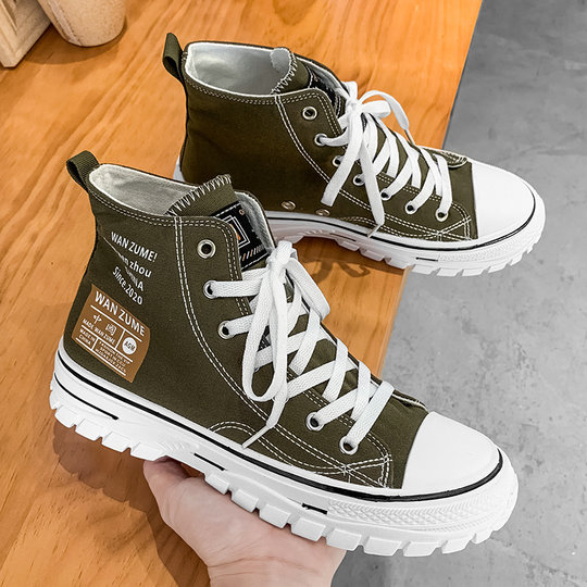 Men's shoes 2024 spring versatile men's heightened summer trendy cloth shoes casual sports breathable high-top canvas shoes