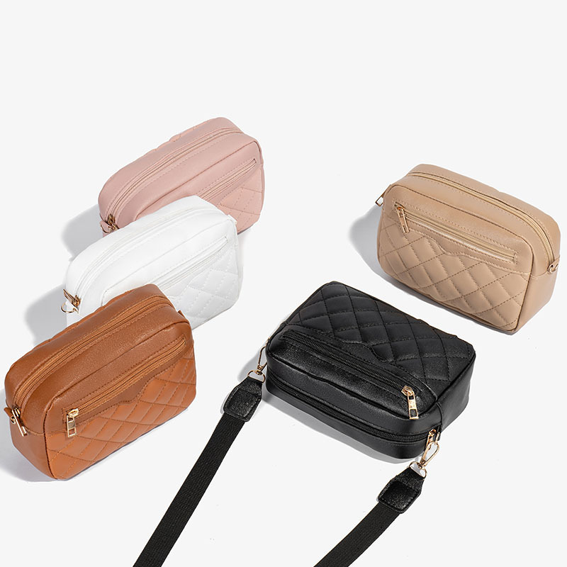 Women's Shoulder Bag 2024 New Style Diamond Embroidery Side Zipper Solid Color Webbing Crossbody Small Square Bag Casual Coin Purse