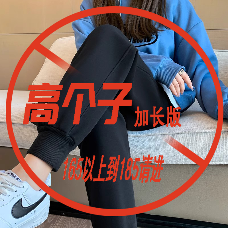 Pants, Extra Long, Tall Women's Sweatpants, Spring, Autumn, Winter, Extra Long, Slimming, High-Waisted, Loose, Fleece-Lined, Jogger Pants
