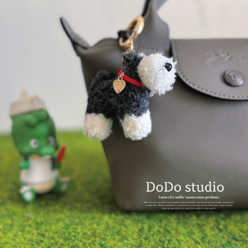 Schnauzer Dog Pendant Cute Plush Toy Doll Couple Car Keychain Backpack Decoration Gift