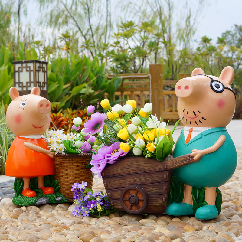 Garden Decoration Courtyard Cartoon Small Pig Petch Flower Cylinder Swing Piece Outdoor Garden Landscaping Creative Potted Flower Pot Sculpture