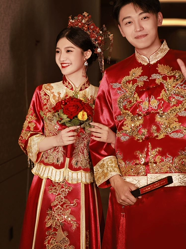 Традиционный свадебный наряд Сюхэ, вечернее платье, летнее свадебное платье, дракон и феникс