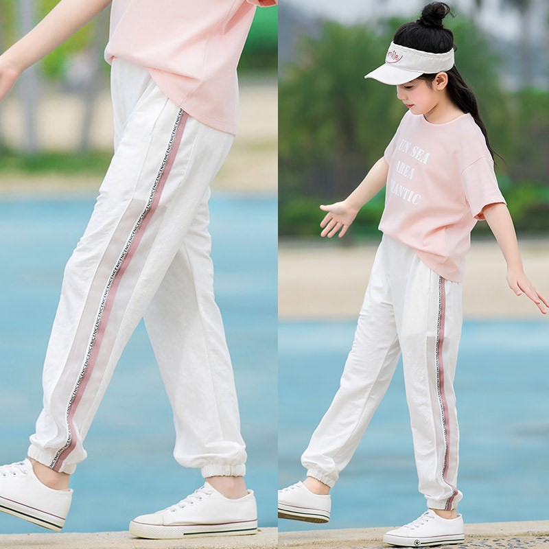 Girl Pants Summer Thin 2022 new children Summer long pants loose sport Women's big child defense