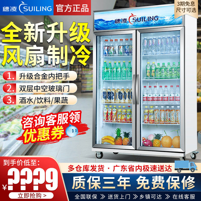 Ear Lingling Freezer Commercial Standing Refrigerated Display Case Double Door Drinks Cabinet Fruit Refreshing refrigerator Sanmen Beer Freezer