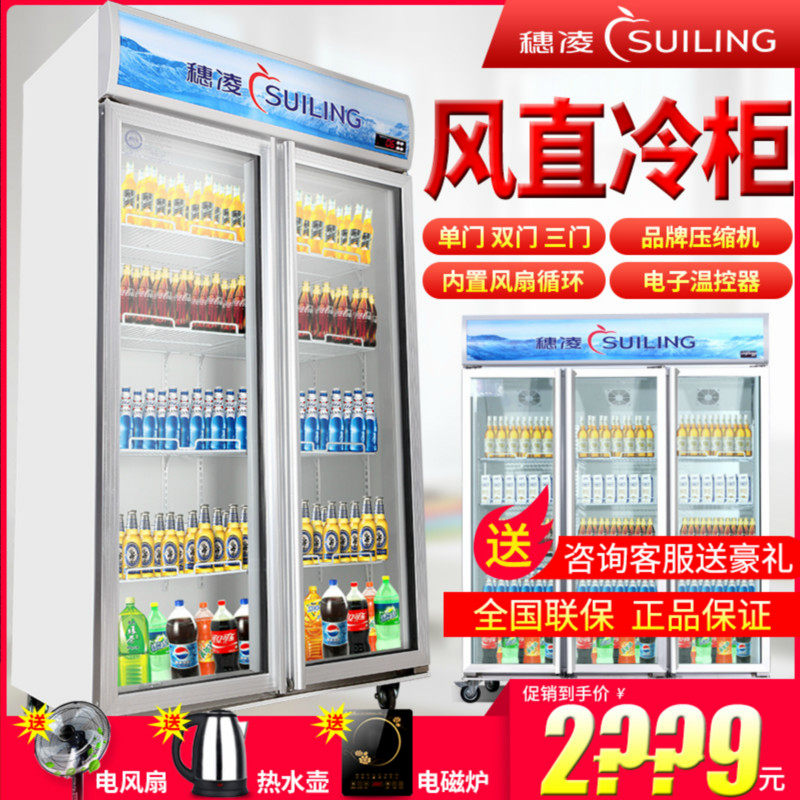 Ear Ling Ice cabinet Commercial standing refrigerated display case Double door Beer Drinks Cabinet Fruit Refreshing Refrigerator Triple Door Freezer