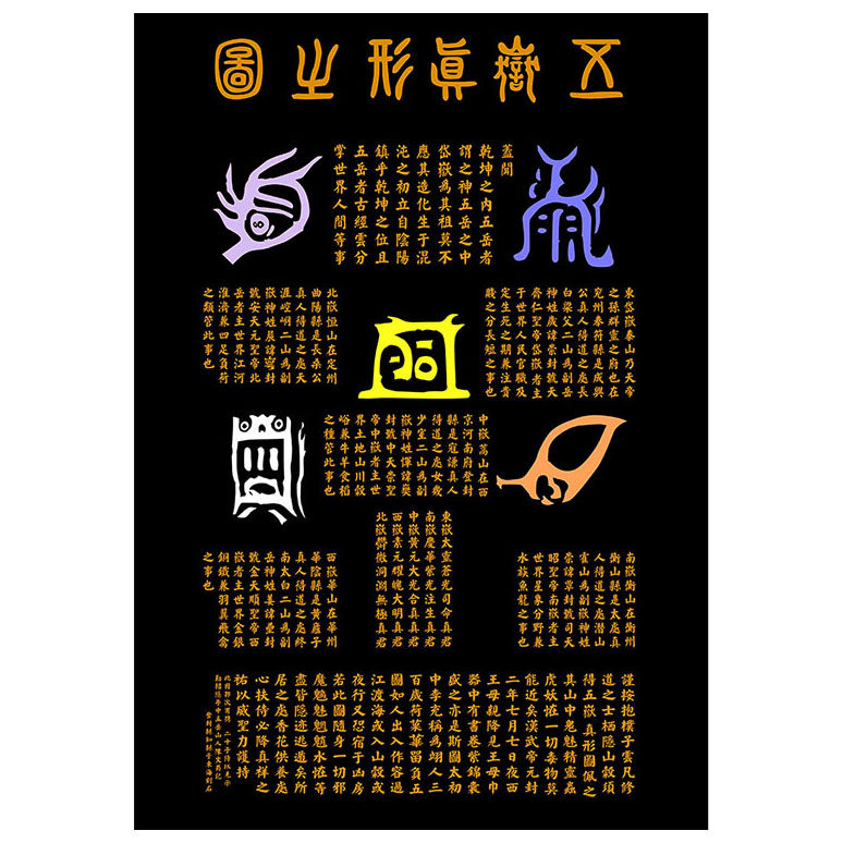 Tuo version of the five mountains true shape map Taishang Daojun passed on the Fu seal meditation picture wall chart photo paper double-sided plastic seal portrait