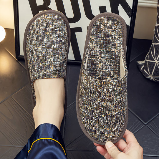 春秋夏四季居家用麻棉布艺男女情侣家居拖鞋厚底室内地板防滑静音