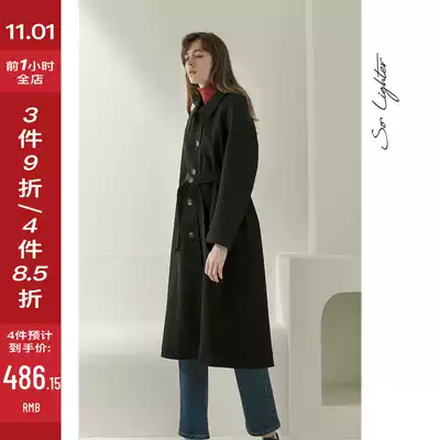 solighter Hepburn wind woolen woolen coat female 2019 Winter black temperament medium long version woolen coat