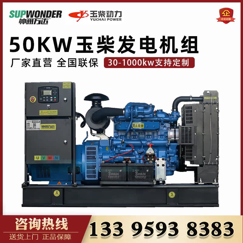 Shenzhou Wanda 50 KW Yuchai generator set full copper brushless motor 50kw generator main standby