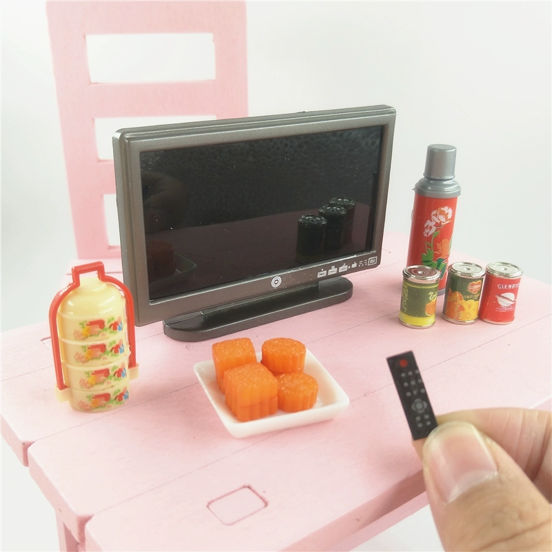 Đồ chơi thu nhỏ Mini World Snack Play Model LCD TV Tủ điều khiển từ xa Nhà búp bê Thiết bị thực phẩm Phụ kiện - Chế độ tĩnh