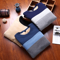 Mens long sleeve T-shirt cotton interior autumn winter plus velvet thickened warm clothes autumn clothes wear knitted base shirt