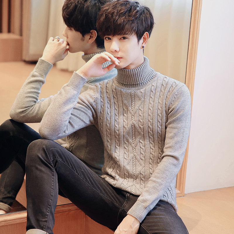High-collar sweater men in autumn and winter with Korean edition of the trend plus thickening warm coat long collar knitting shirt
