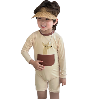 男童泳衣韩国可爱宝宝连体长袖卡通时尚游泳衣婴幼儿度假游泳套装