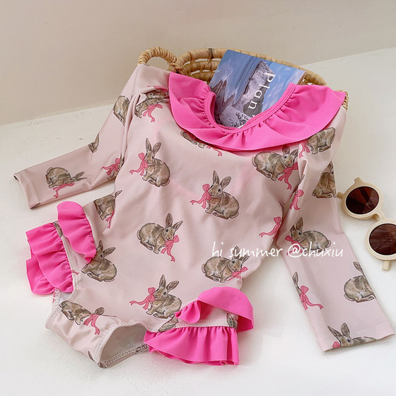 
Girls one-piece swimsuit children's long-sleeved sun protection baby girl fashionable swimsuit small and medium-sized girls quick-dry swimsuit