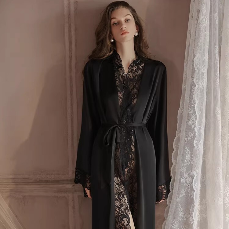 Dusktilldawn Sexy Pajamas for Women 2026 New Style Comfortable and Beautiful Home Nightgown Ankle-Length Skirt Black Silk Dusktilldawn Sexy Pajamas for Women 2026 New Style Comfortable and Beautiful Home Nightgown Ankle-Length Skirt Black Silk