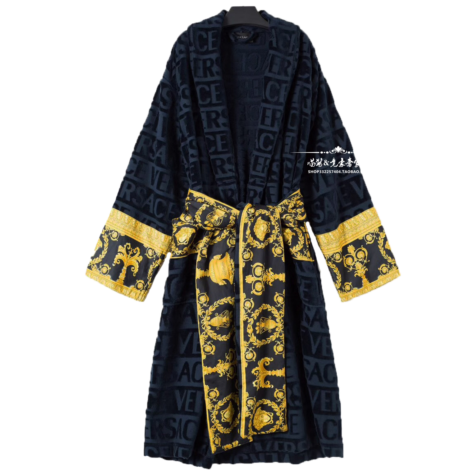 Eurostyle luxurious palace imperial family full cotton cut down black high-end clubhouse hotel lacing sleeping long bathrobe home clothes