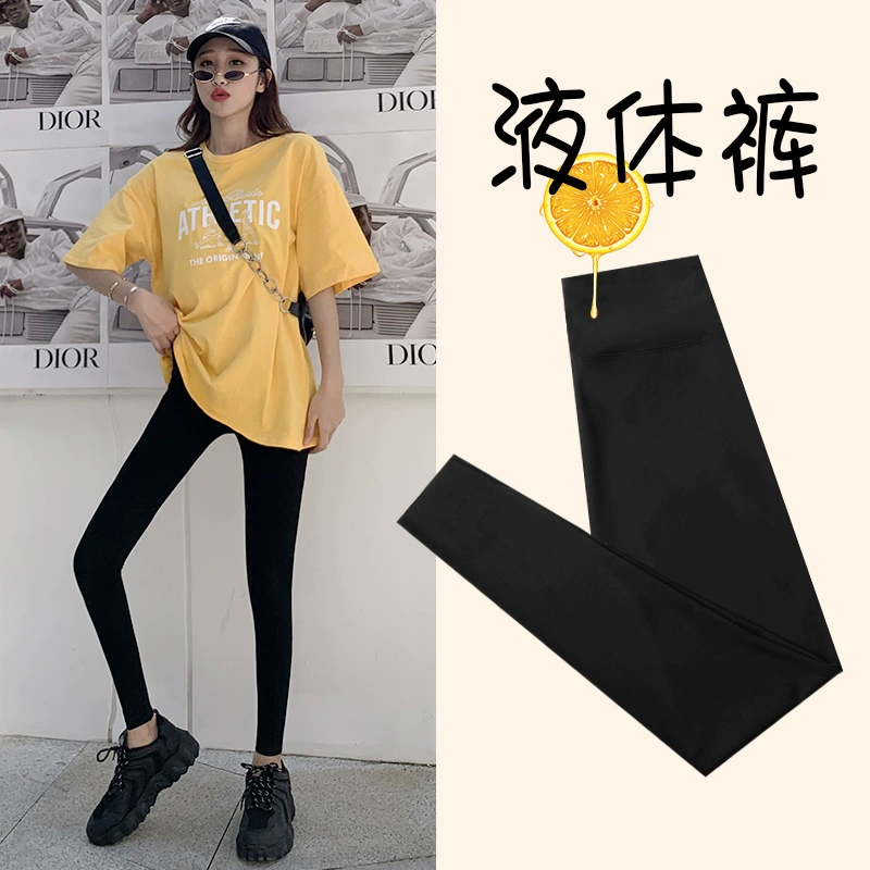 Quần legging đen da cá mập cho phụ nữ mặc áo mỏng mùa xuân và mùa thu và mùa hè bó sát quần bó sát đốt cháy quần yoga Barbie chín điểm - Quần tây thường