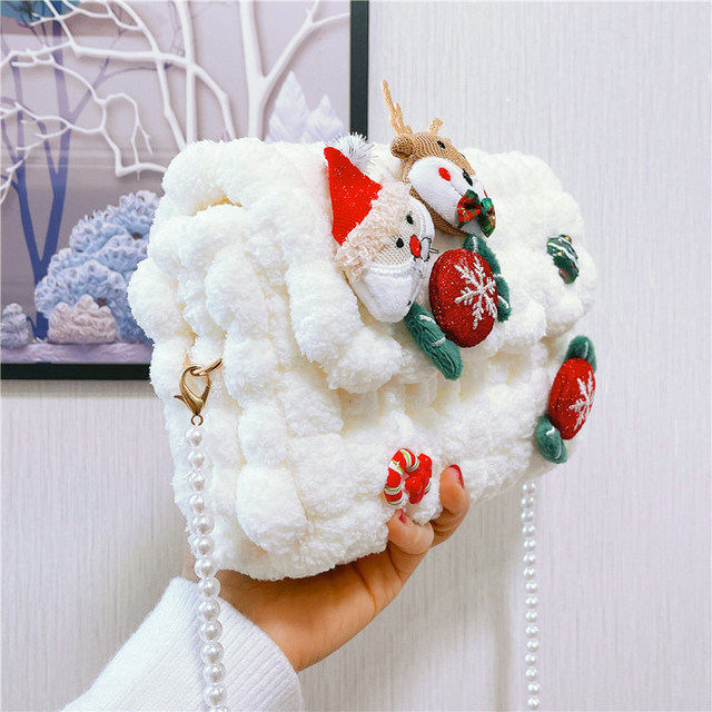 Christmas-Themed Cream Bean Bag Handmade Knitting Bag DIY Yarn Ball Material Kit LAOSHU Gift for Girlfriend