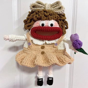 Tulip Girl Sausage Mouth Phone Bag Handmade DIY Crochet Cute Yarn Ugly-Cute Doll Gift for Best Friend