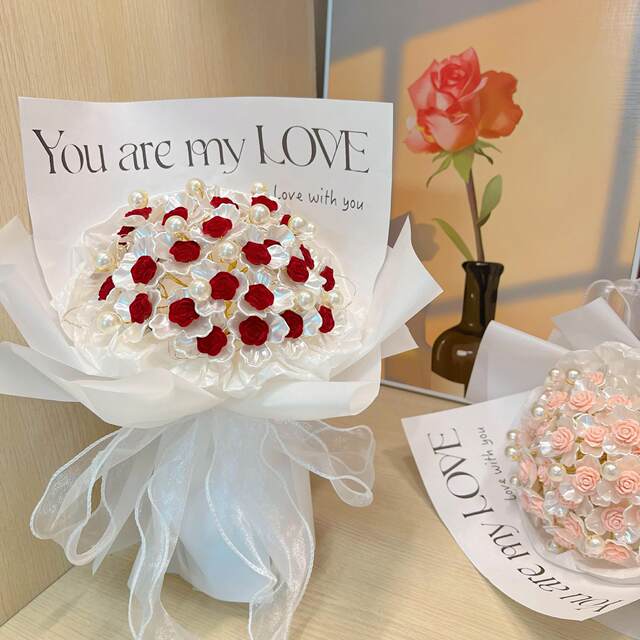 Handmade DIY Rose Bouquet Material Kit, Everlasting Immortal Artificial Flowers, Gift for Girlfriend on Valentine's Day 520