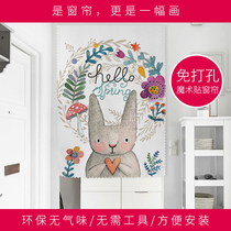 Cartoon Net red punch-free Velcro bedroom blackout rental room simple small curtain curtain partition paste short curtain