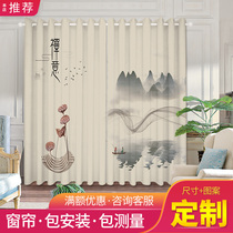 Customized new Chinese printed curtains Chinese Buddhist Zen ink landscape partition curtain bedroom living room study Tea Room