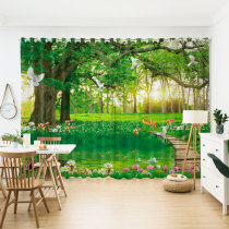 Custom pastoral green curtain curtain living room bedroom shade landscape forest library study balcony B & B