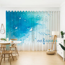 Customized Korean abstract cartoon simple underwater world personalized curtain fabric yarn semi-full blackout bedroom living room window