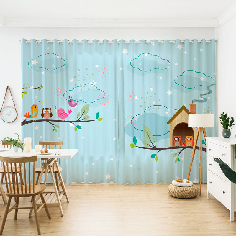 Customized children's cartoon curtain cloth shade drifting window balcony boy's bedroom partition living room owl