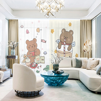 Cartoon Cute Little Bear Curtains Cozy Children Room Boy Girl Bedroom Balcony Living Room Half Full Shading Window Veil