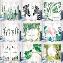Custom ins Nordic curtain shade green plants hipster cactus living room bedroom bay window half curtain