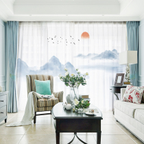 New Chinese ink landscape painting Curtain Living Room Book Room Bedroom Modern Brief China Wind Floating Window Veil on the ground floor