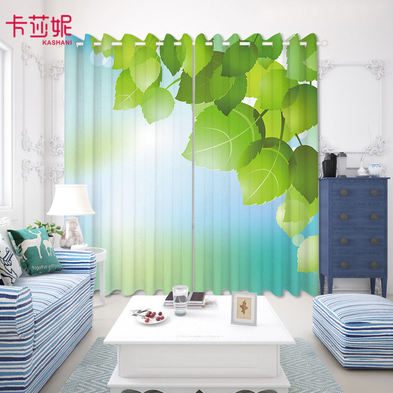 Customized kindergarten bedroom living room simple fresh cartoon early morning sunshine green leaf curtain yarn half full shading