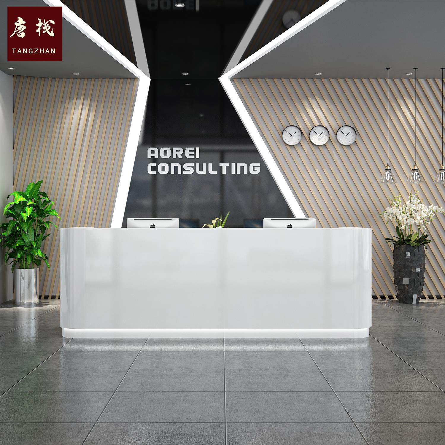 Spot Arc Baking Varnish Front Desk Company Reception Desk Hotel Cashier Hotel Cashier Counter Beauty Salon With Light Greeting Bentdesk Customised