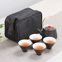 Japanese kung fu tea set outdoor convenient travel bag small bag ancient wind one pot two cups four cups nostalgic teapot tea cup
