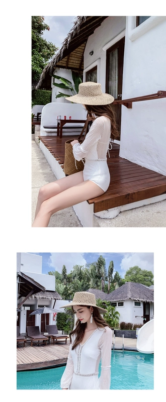 Áo tắm nữ Hàn Quốc gió 2019 mới bảo thủ Xiêm trắng dài tay chống nắng che bụng áo tắm giảm béo gợi cảm - Bộ đồ bơi One Piece