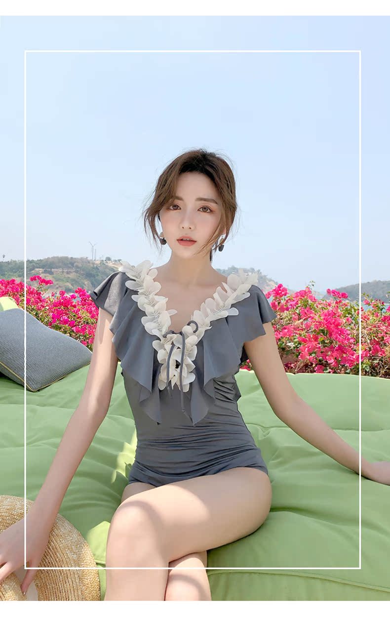 Áo tắm nữ Hàn Quốc 2019 mới lưới màu đỏ siêu cổ tích gợi cảm ngày lễ áo tắm một mảnh đã mỏng che bụng đồ bơi bảo thủ - Bộ đồ bơi One Piece đồ bơi liền thân cho nữ