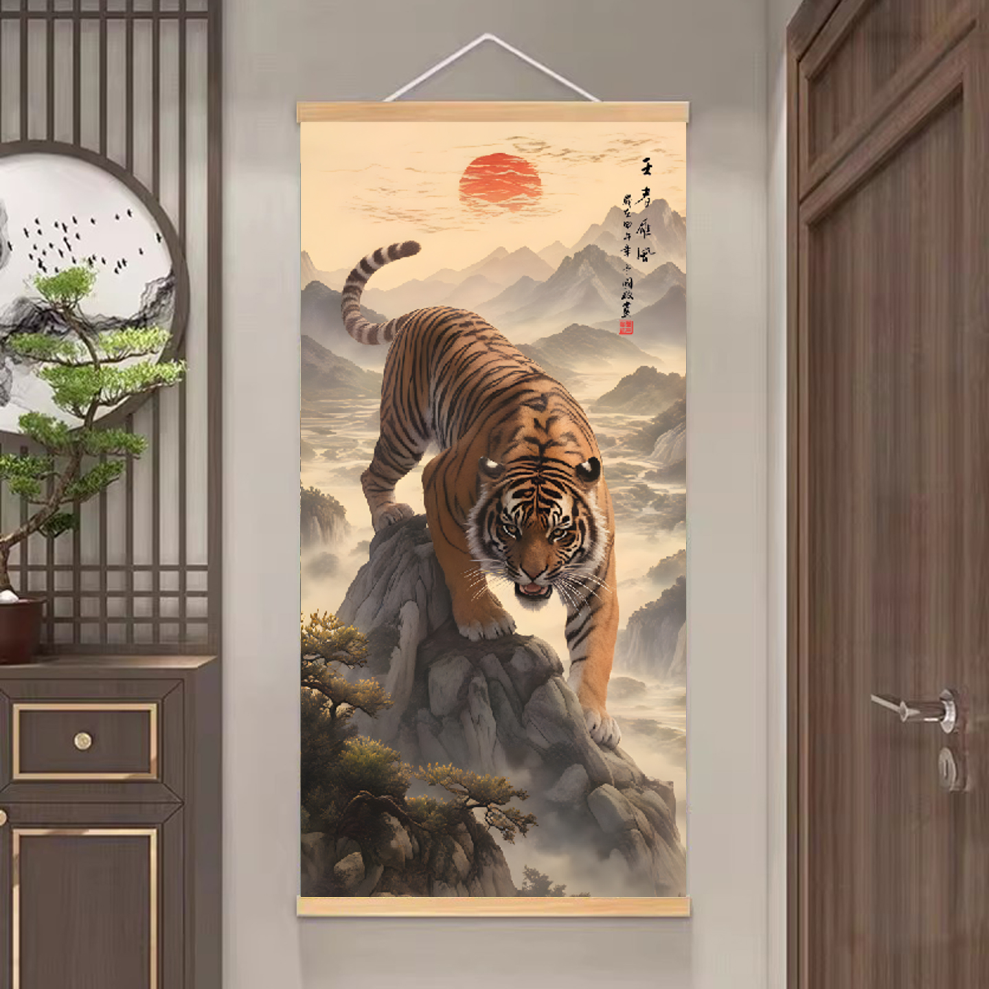 猛虎 虎嘯山林 掛軸 猛虎 虎嘯山林 掛軸 虎嘯山居圖的價格