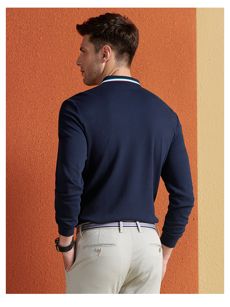 Hàng ngàn con hạc giấy thanh niên áo polo nam dài tay đơn giản giản dị thanh niên Áo thun cotton co giãn bên trong quần áo 25006 polo trắng