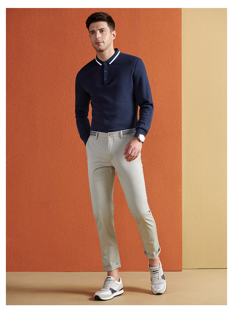 Hàng ngàn con hạc giấy thanh niên áo polo nam dài tay đơn giản giản dị thanh niên Áo thun cotton co giãn bên trong quần áo 25006 polo trắng