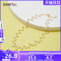 Sanfu ins style simple temperament bow star pearl necklace girl hair chain jewelry 775192