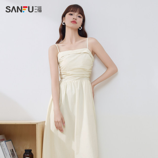 Sanfu Dress 2024 Summer Gentle Floral Suspender Waist ກະແຈກກະຈາຍ Skirt ຍາວຂອງແມ່ຍິງ 483586