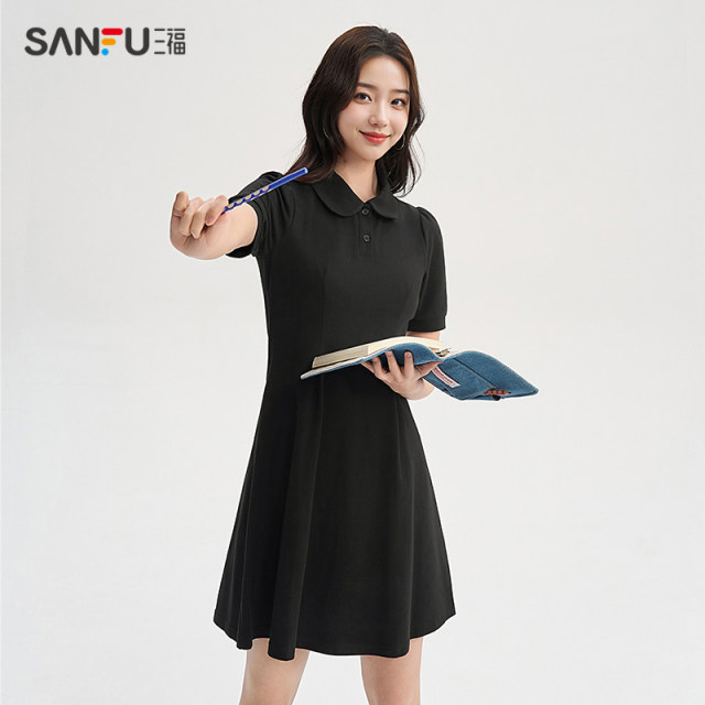 Sanfu Dress 2024 New Summer Petal Collar Skirt Polo Skirt Small A-Line Short Waist Skirt Women's Clothes