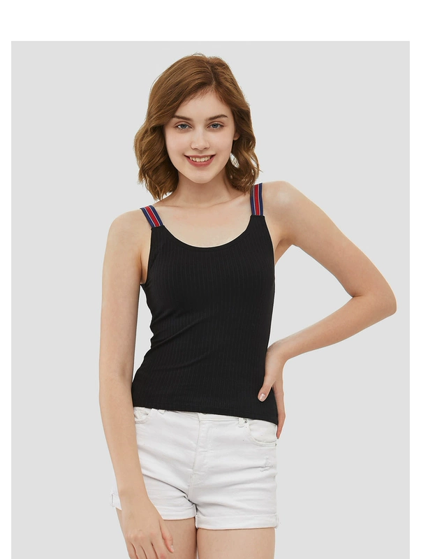 Vest mùa xuân của Sanfu Women Tương phản rộng Vai có gân Slim Slim Vest đáy quần 419648 - Áo vest