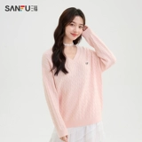 Демисезонный свитер, ретро белое термобелье, с вышивкой, V-образный вырез, свободный крой