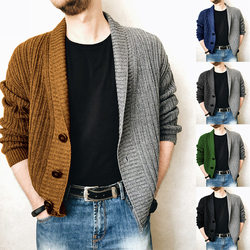 ດູໃບໄມ້ລົ່ນປີ 2024 ແບບອັງກິດແບບສອງສີ splicing ຜູ້ຊາຍ sweater cardigan ແຂນຍາວຄໍ V sweater ຜູ້ຊາຍ Knitwear