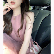 Pink Sleeveless One-piece Dress 2022 Summer New Super Fairy Little Subsen Ensemble Fairy Sweet first love web yarn dresses