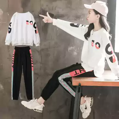 Girls spring and autumn clothing set 2021 New Net Red children's suit foreign school girl clothes children sports two sets